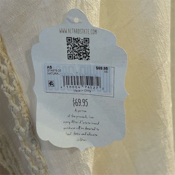 Altar’d State Cream Crochet Trim Midi Boho Festival Kimono Kaftan XS Coverup - Picture 11 of 16